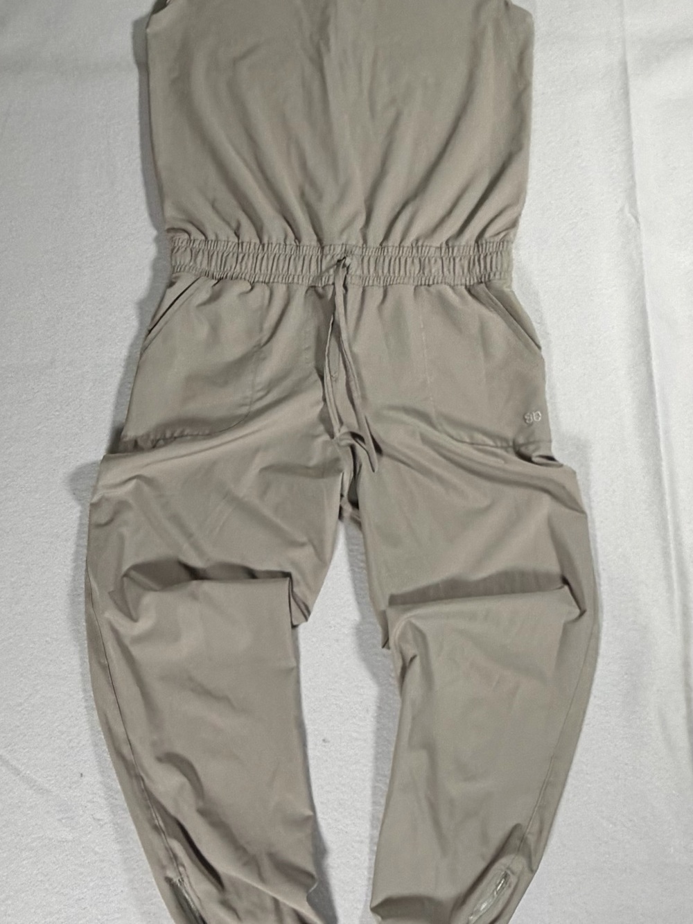 Albion Taupe Utility Jumpsuit with Elastic Waist and Pockets